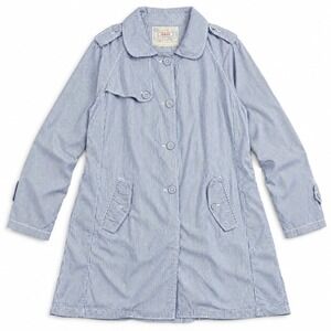 JO & CO Womens Size 42 Striped Trench Coat Blue White Cotton Wool Missing Belt